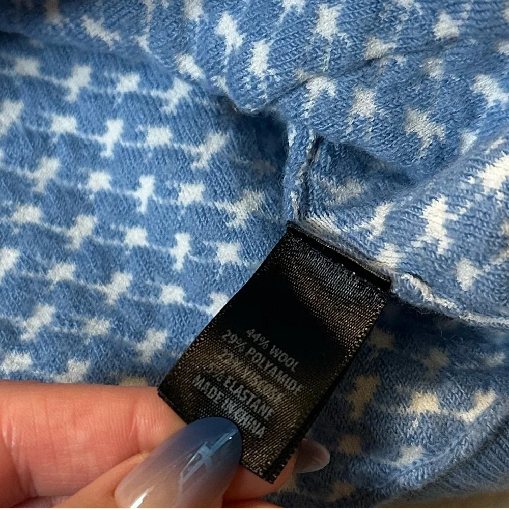 ST.JOHN Houndstooth Zip-up Wool Blended Cardigan Knit - Light Blue SMALL - Picture 6 of 7